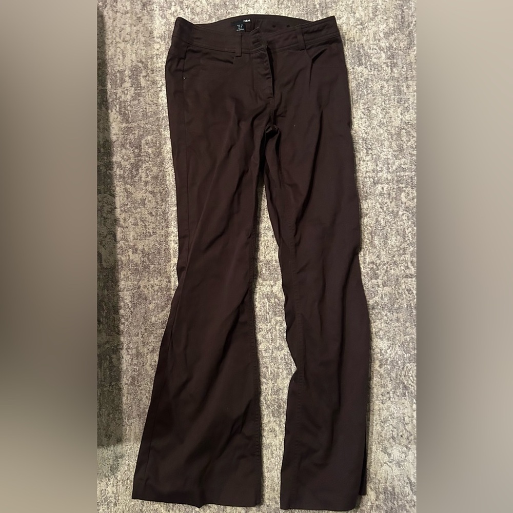 Flare leg pants w/ front pockets & back pockets- zippered fly, button closure